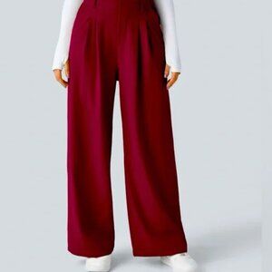 Halara High Waisted Side Pocket Wide Leg Waffle Pants Size Small Petite RED